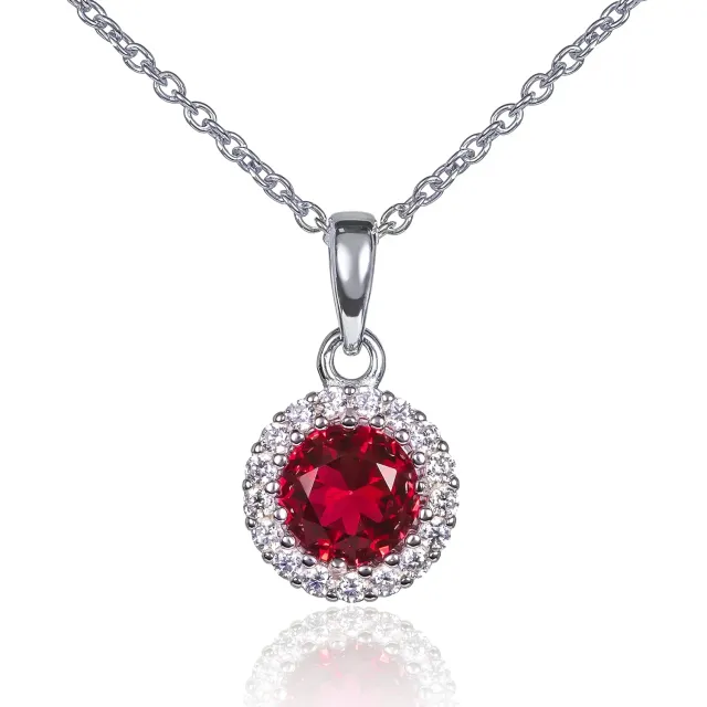 Diamond Treats Collana Argento 925 Halo Zirconia Rossa