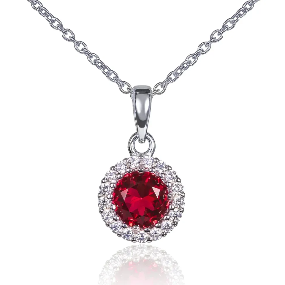 Diamond Treats Collana Argento 925 Halo Zirconia Rossa