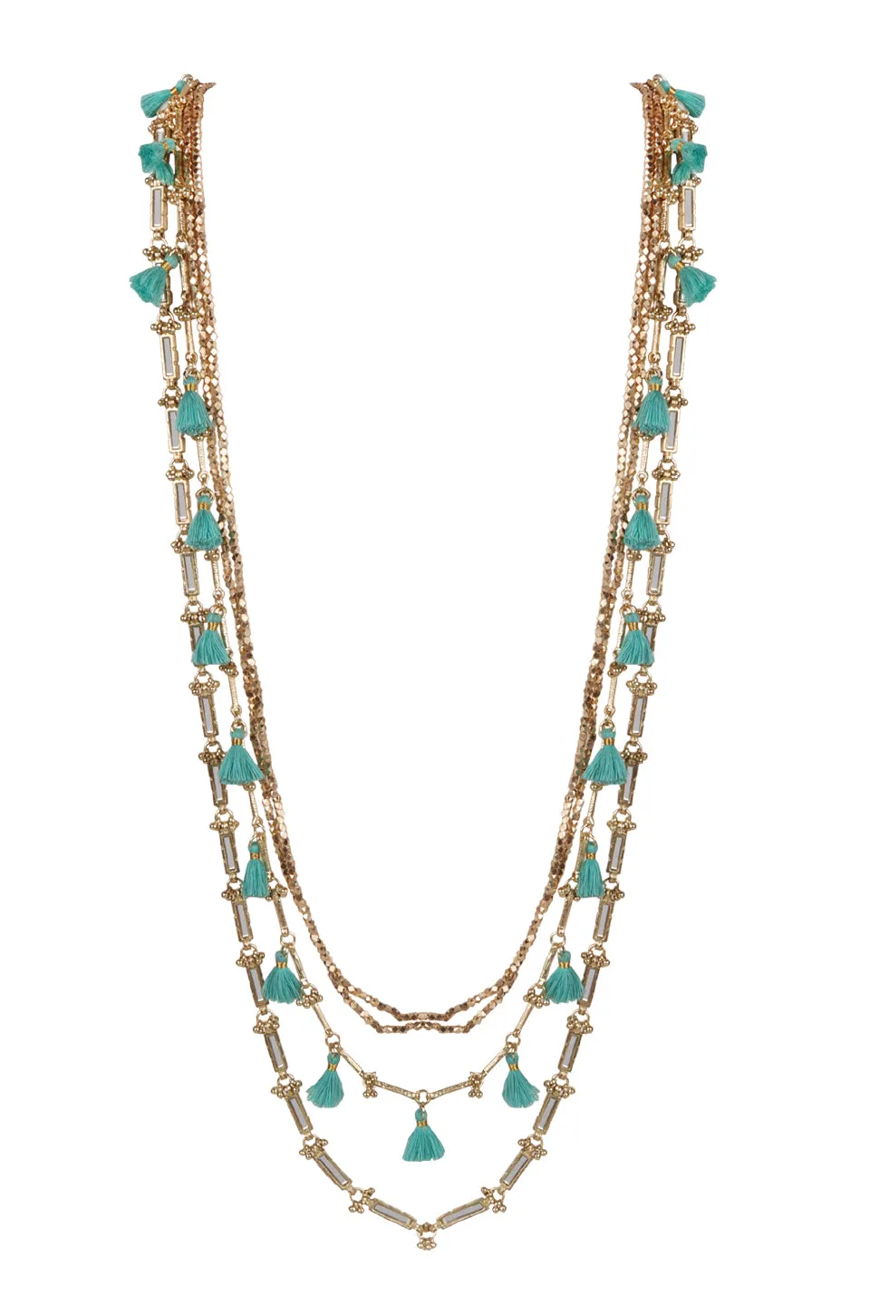 House of Tuhina Mirror Tassel Multistrato collana bianca