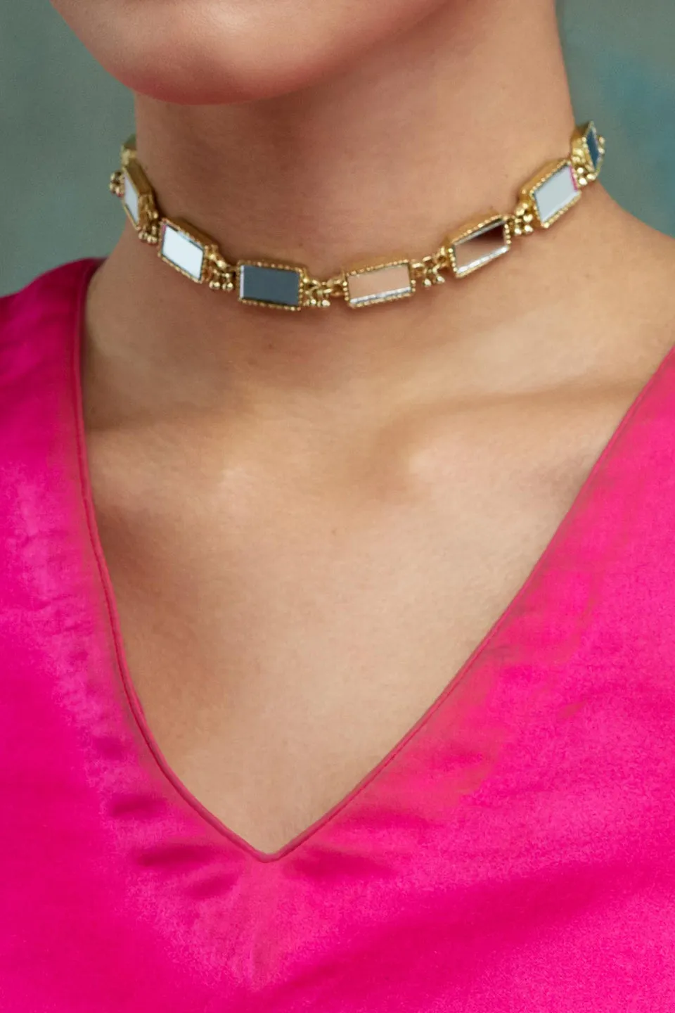 House of Tuhina Mirror Brick choker oro a specchio