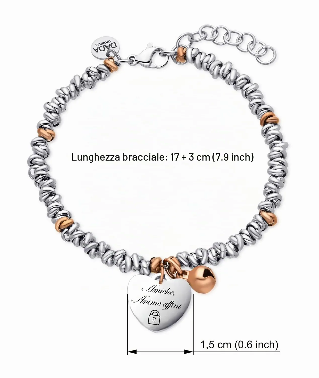 Dada Gioielli Migliori Amiche bracciale rodio oro rosa cuore