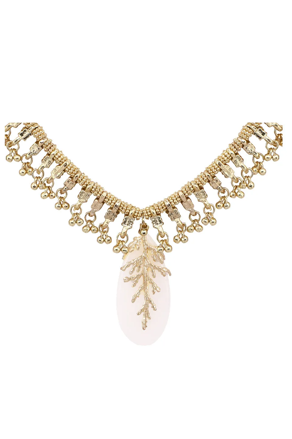 House of Tuhina Falak choker bianco pietra foglia