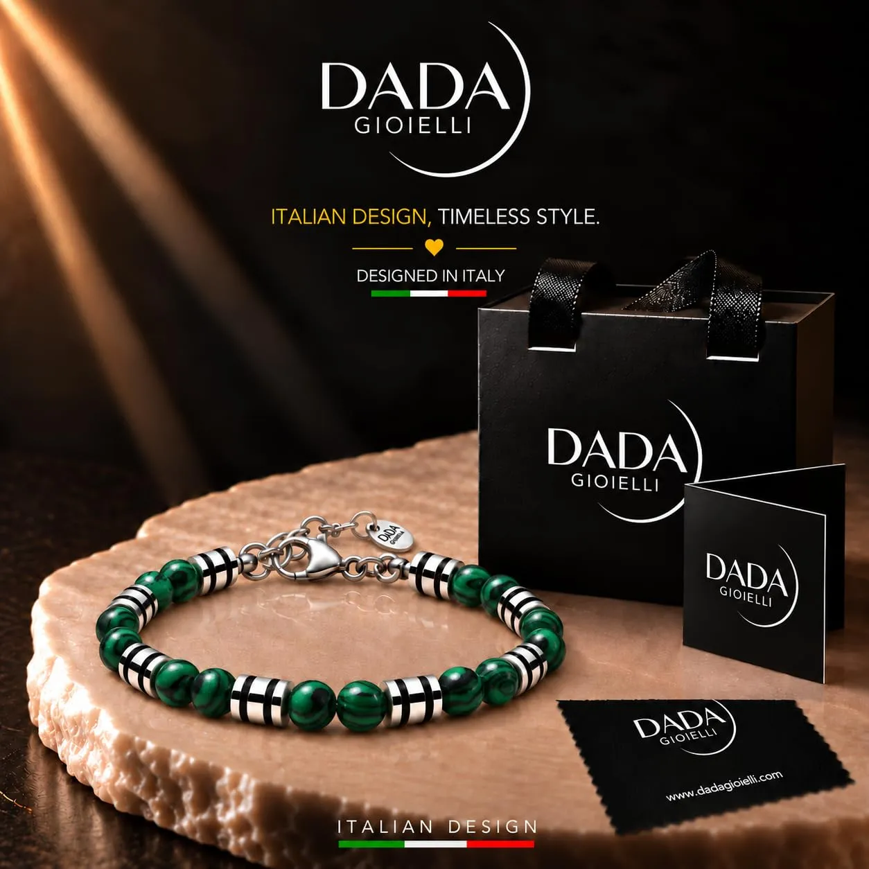 Dada Gioielli Bracciale Uomo Malachite Verde 6mm