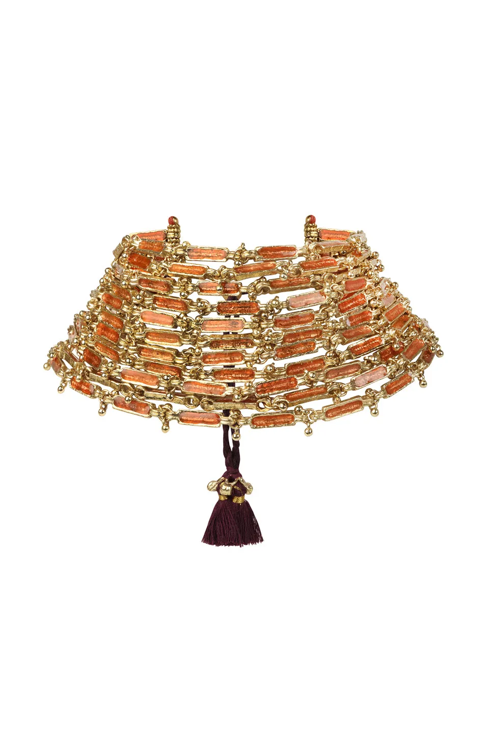 House of Tuhina Enamel Link Choker collana bordeaux smalto oro