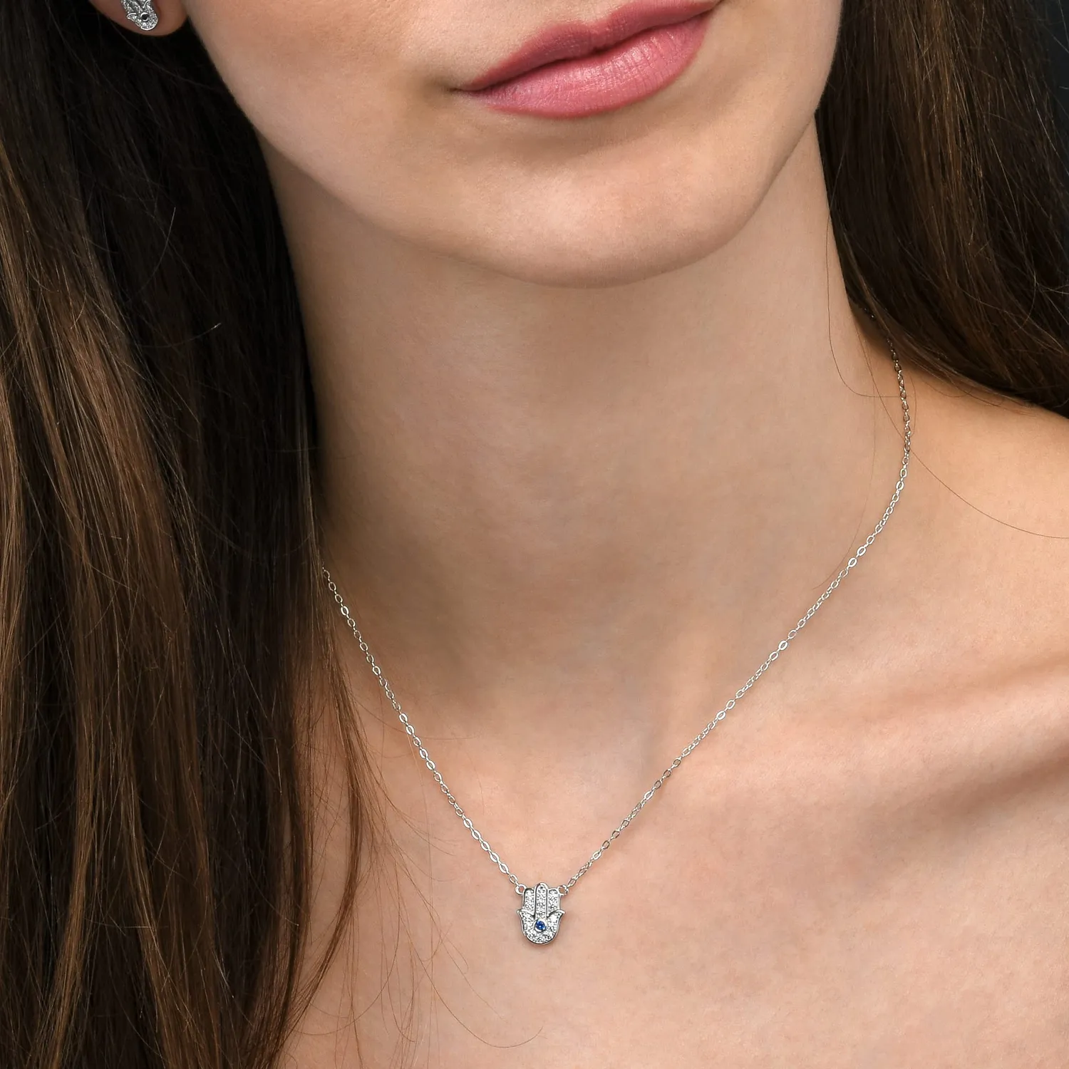 Diamond Treats Collana Mano Fatima Hamsa Argento 925 Zirconi