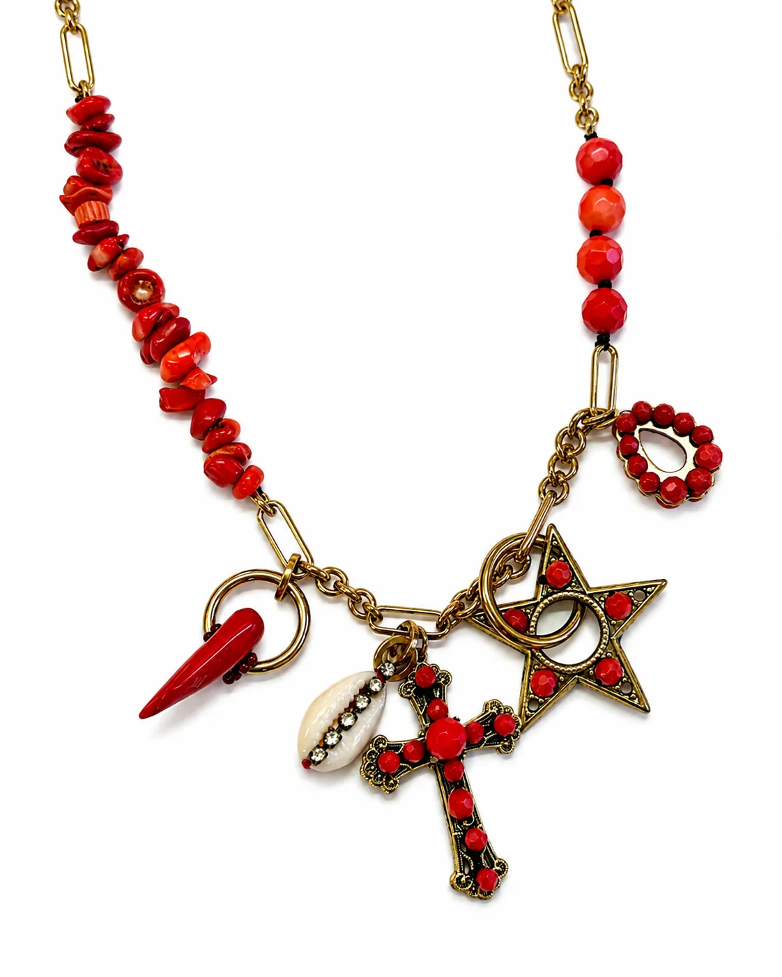 Rada Charms Corallo collana ottone oro antico