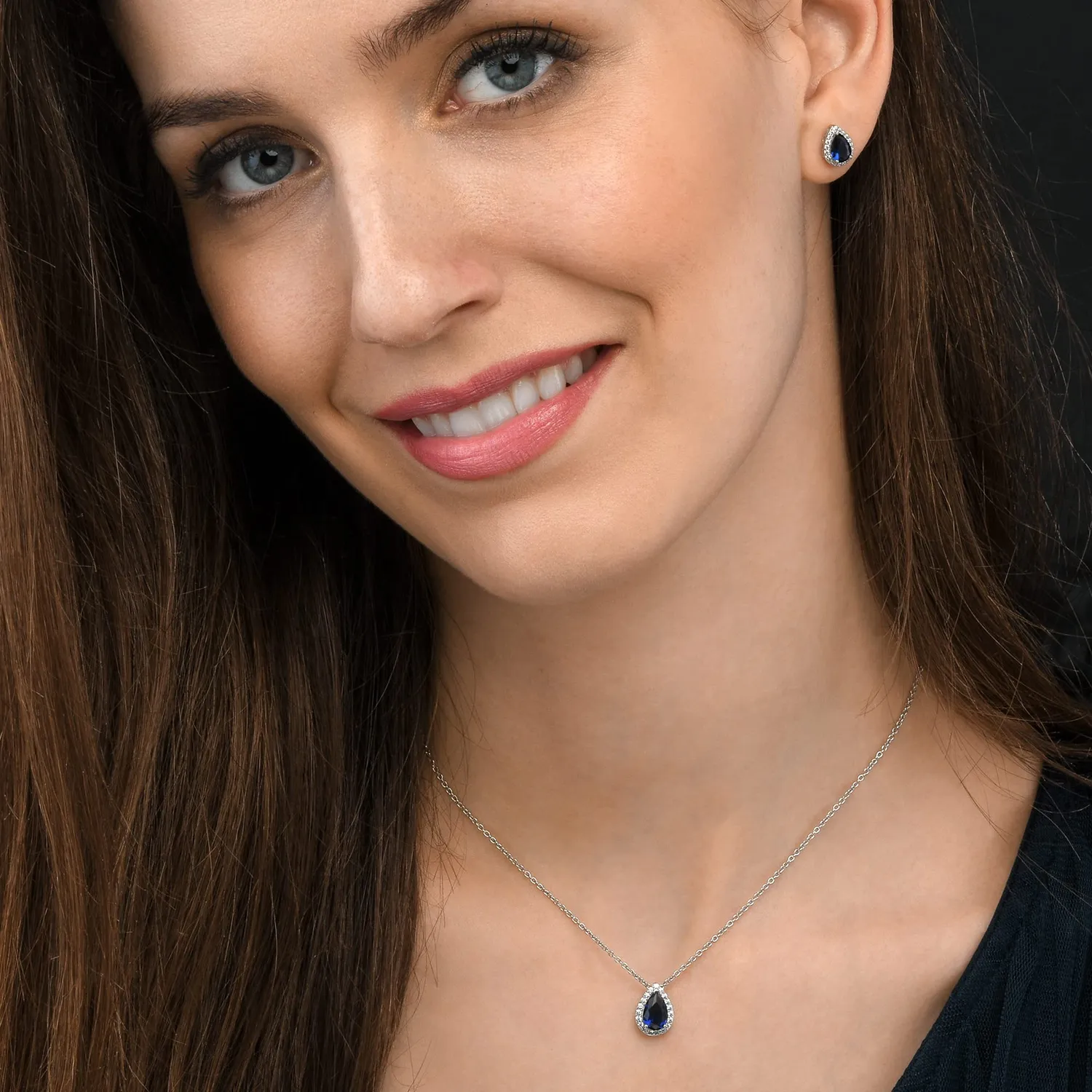 Diamond Treats Collana Goccia Blu Argento 925 Zirconi
