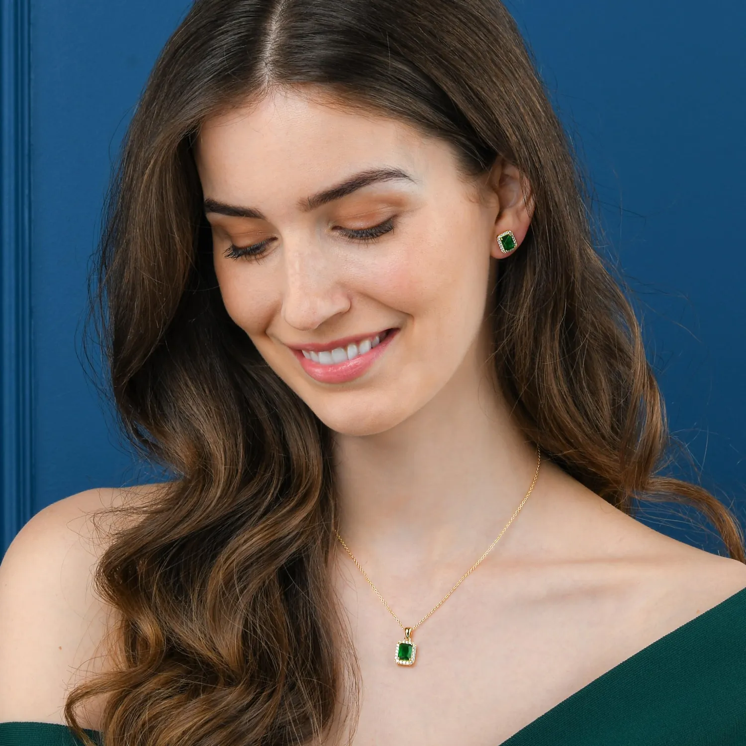 Diamond Treats Collana Argento Zirconi Verdi Rettangolo Oro