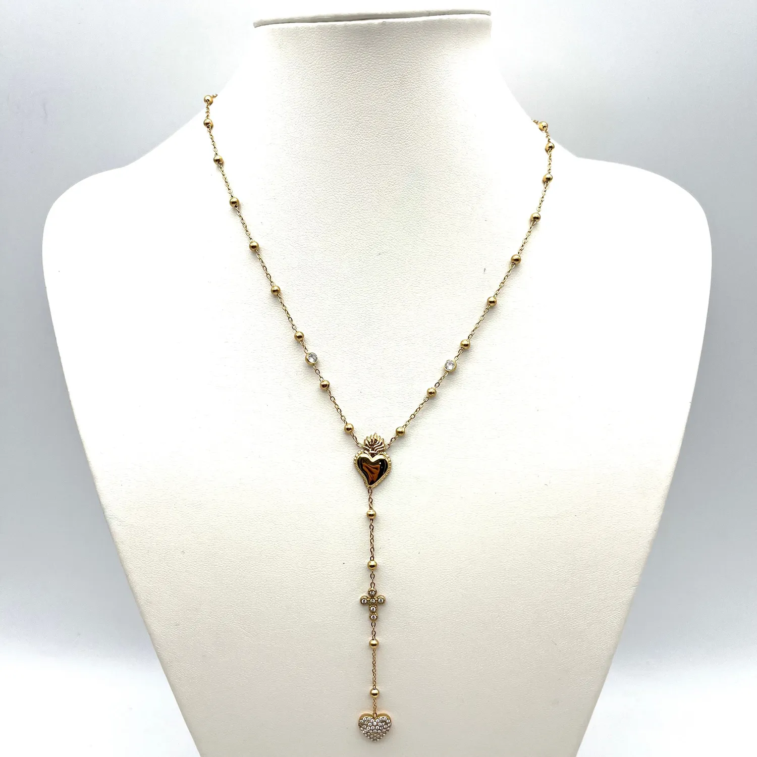 Ornamenta Sacro Cuore collana rosario acciaio oro