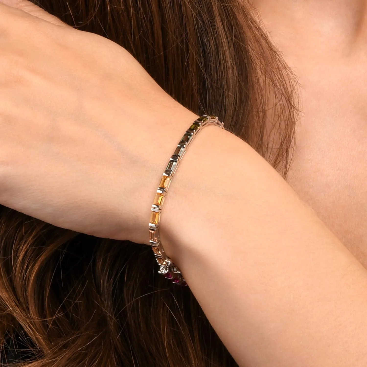Diamond Treats Tennis bracciale argento zirconi arcobaleno baguette