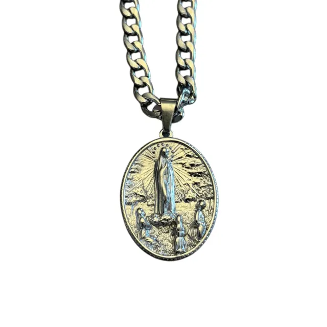 Ornamenta Madonna di Fatima collana medaglione acciaio 57 cm