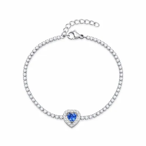 Dada Gioielli Tennis Cuore Bracciale Blu Zaffiro Acciaio