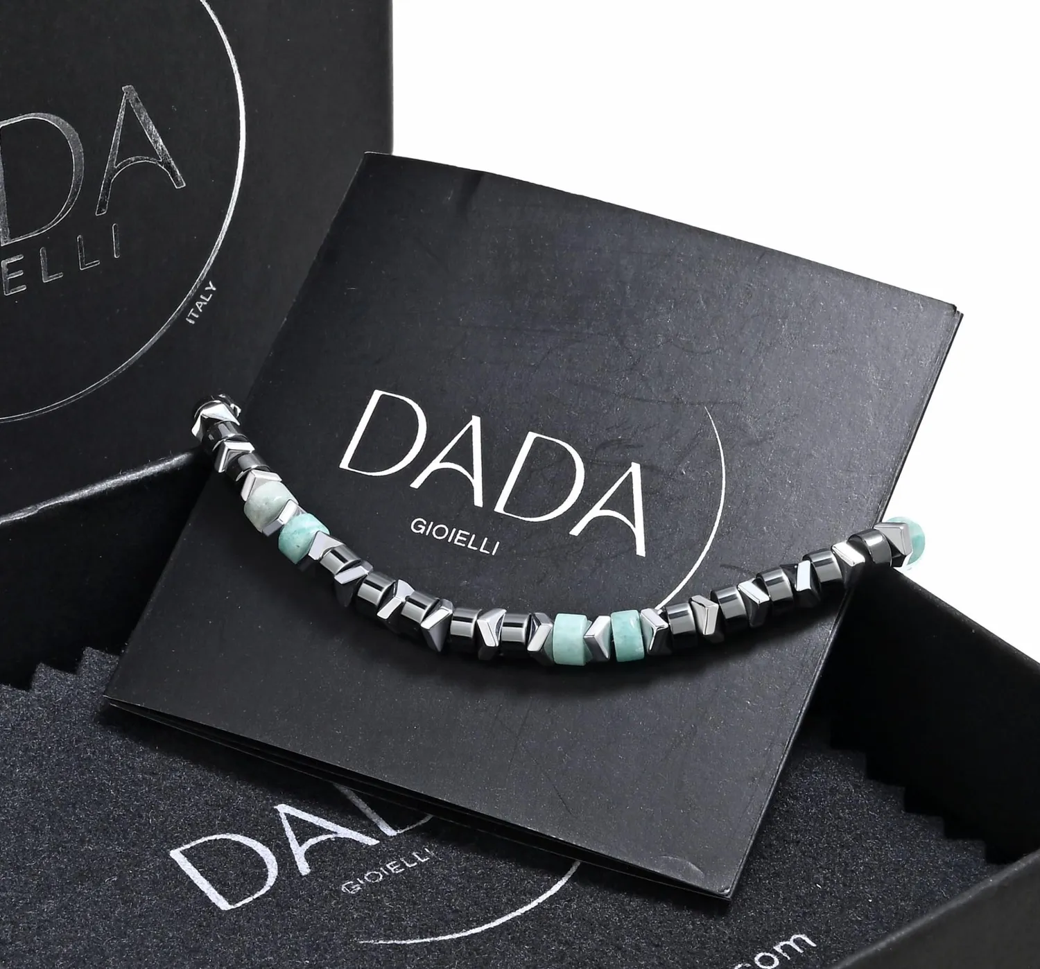 Dada Gioielli bracciale pietre naturali nero amazonite acciaio