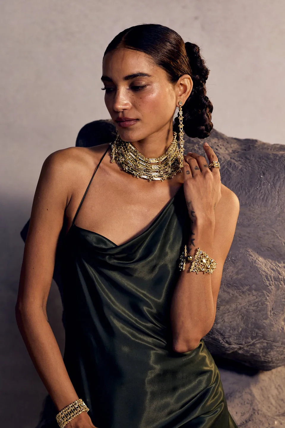 House of Tuhina Mirror Link choker oro maglia specchio