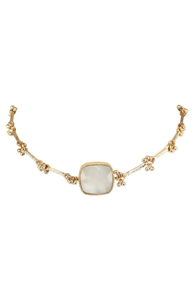 House of Tuhina Square Stone collana choker avorio pietra quadrata