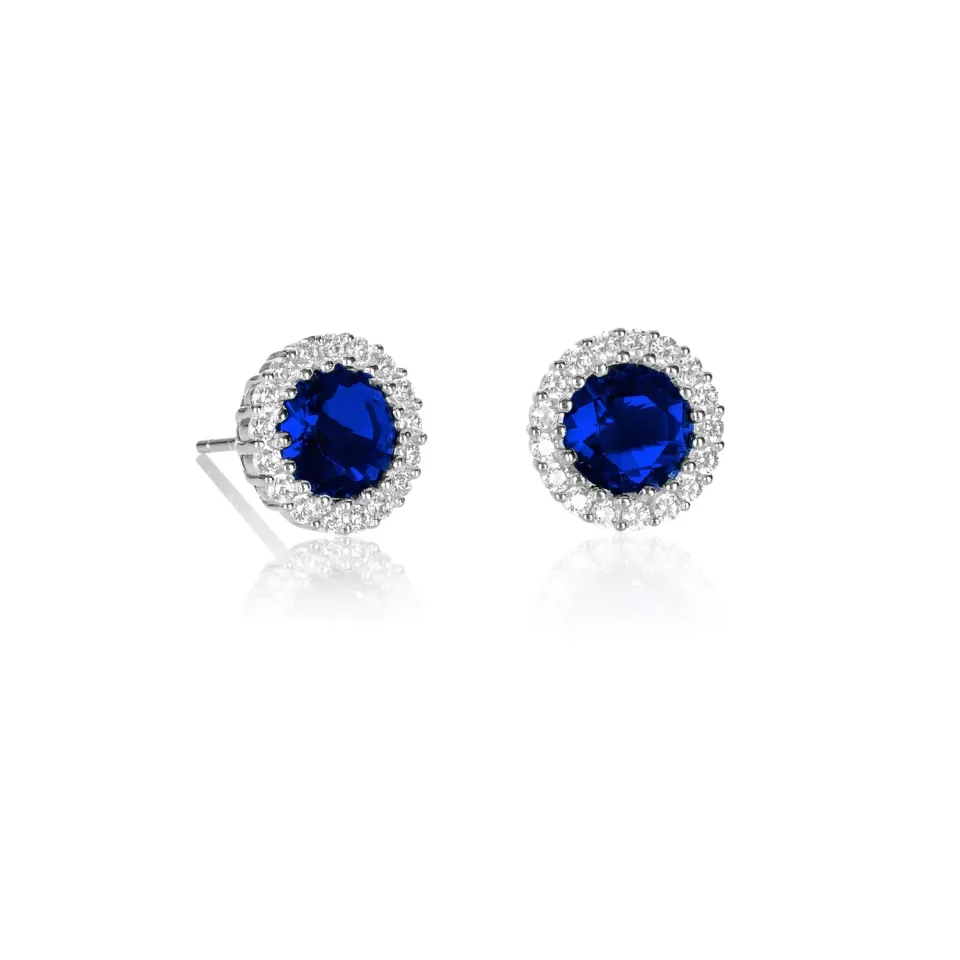 Diamond Treats Halo Orecchini Blu-Argento zirconi blu