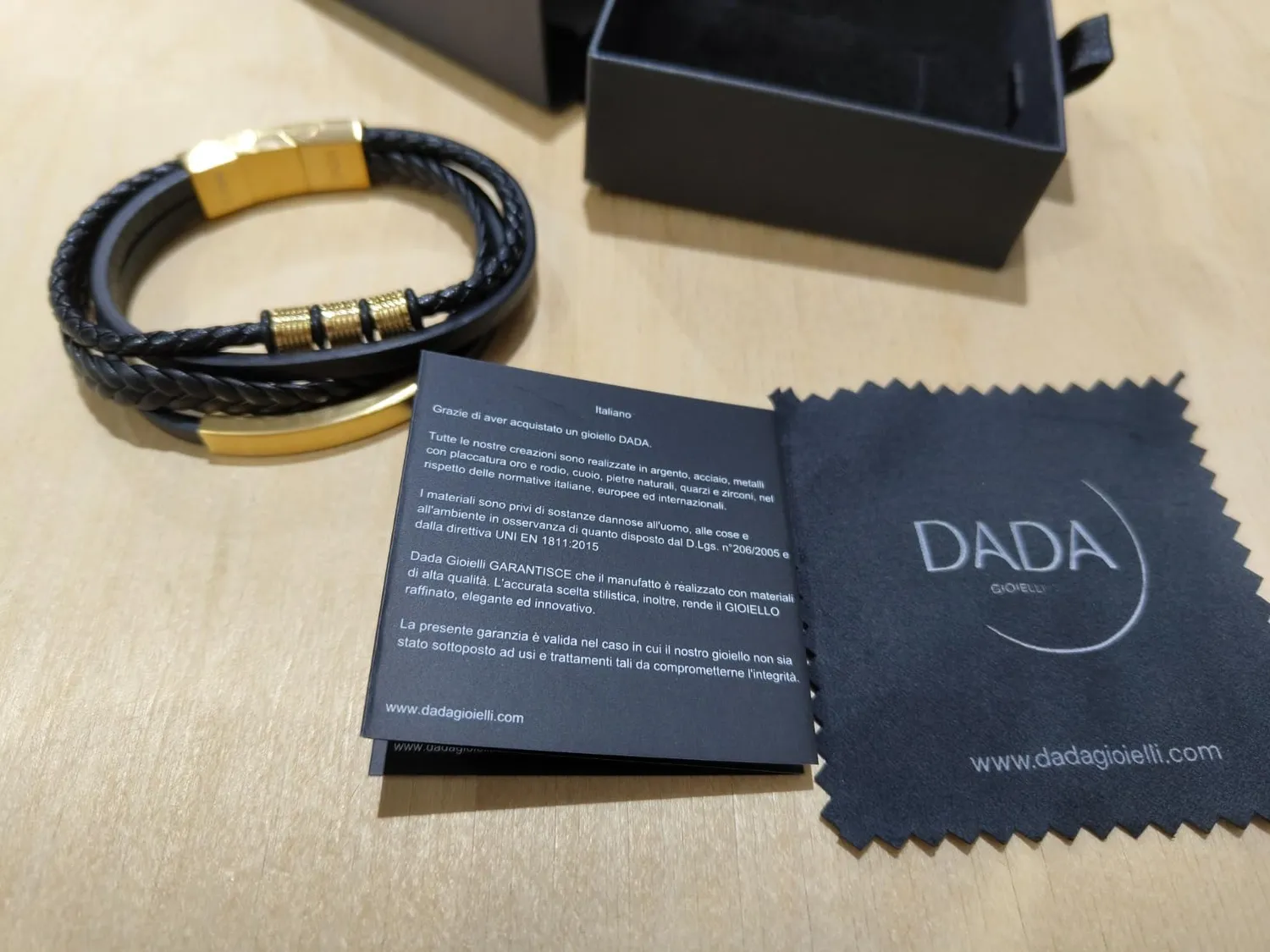 Dada Gioielli Bracciale Uomo Pelle Acciaio Oro