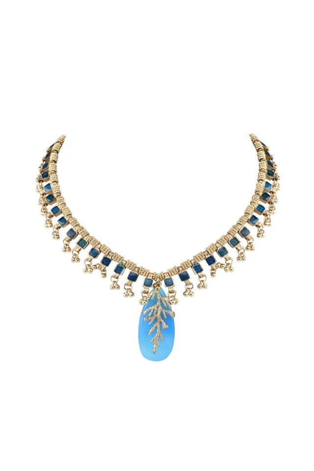 House of Tuhina Falak Leaf Stone choker grigio smalto