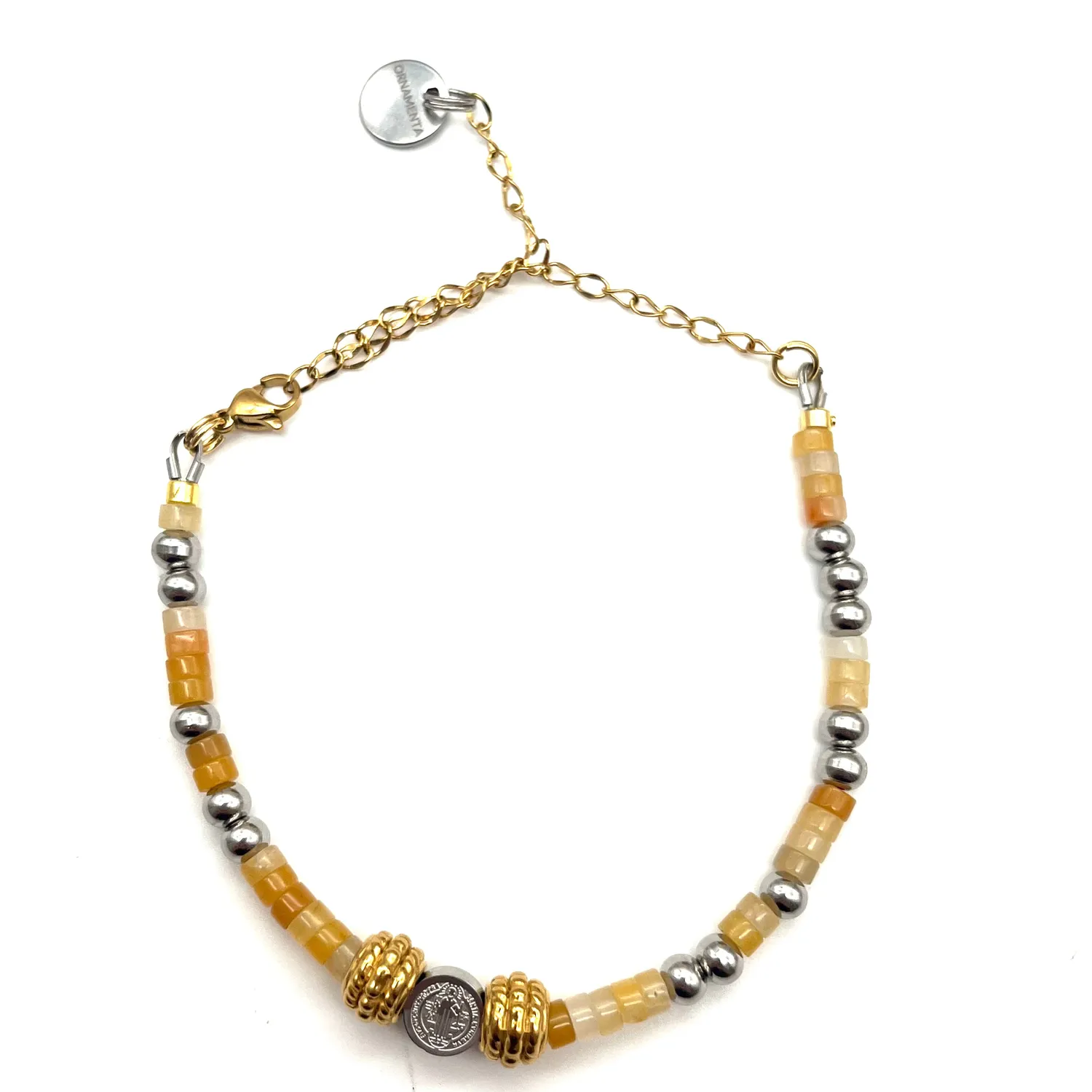Ornamenta Fortis in Fide bracciale corniola e acciaio