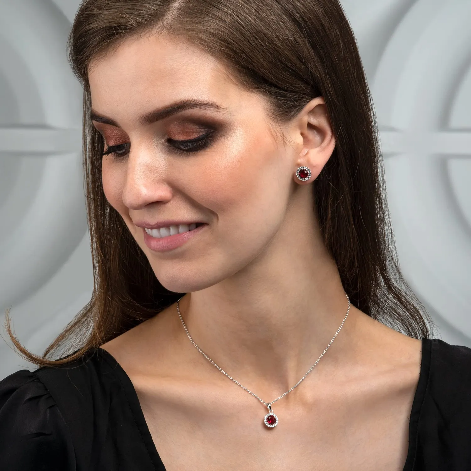 Diamond Treats Collana Argento 925 Halo Zirconia Rossa