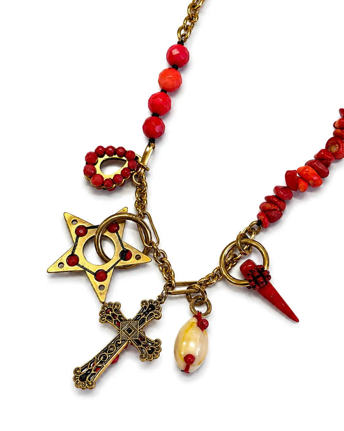 Rada Charms Corallo collana ottone oro antico