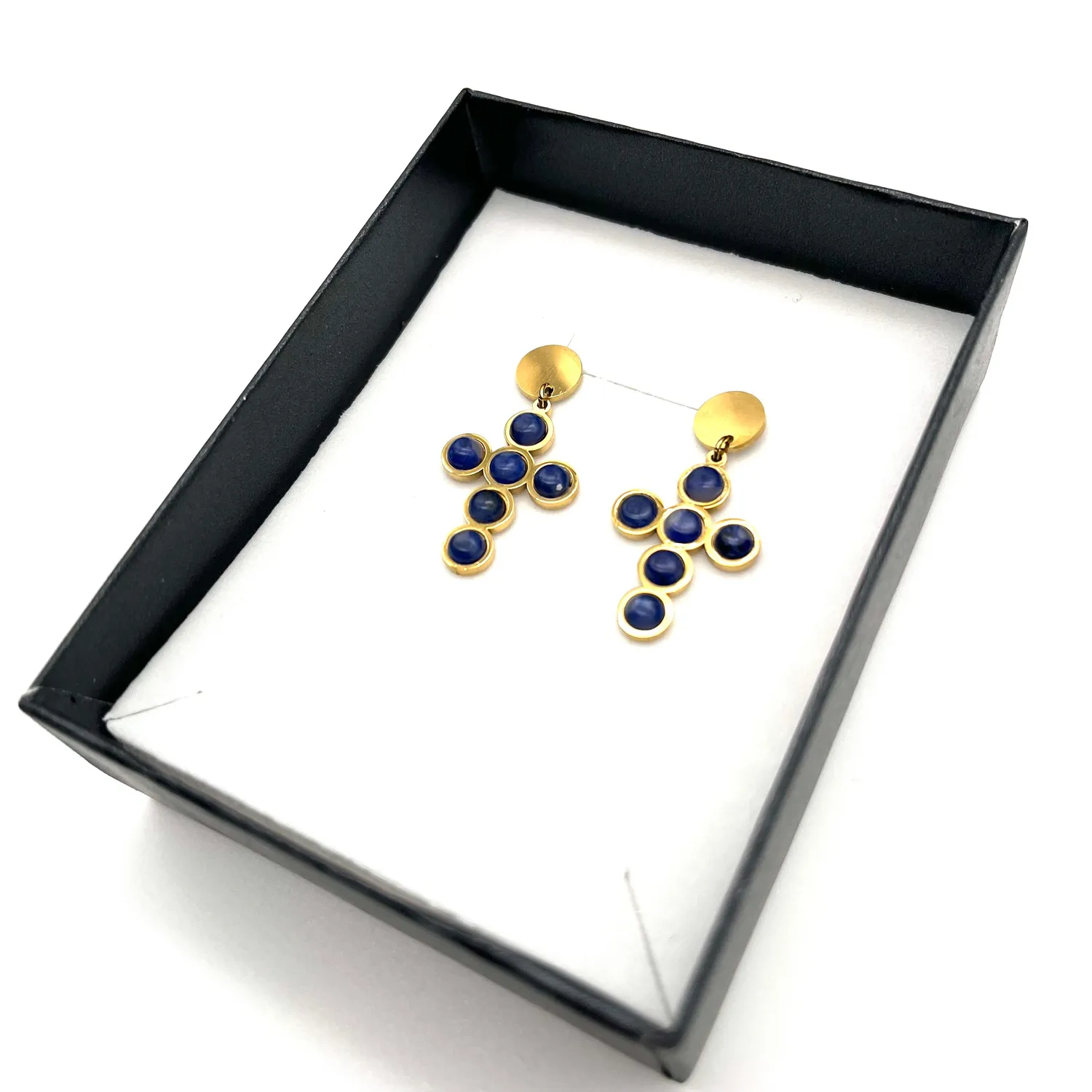 Ornamenta Croce Blu orecchini pendenti oro pietre blu