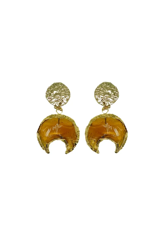 House of Tuhina Amber Moon orecchini oro pietra Gold
