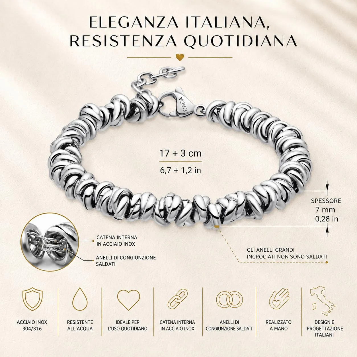 Dada Gioielli Bracciale Donna Anelli Blu Acciaio
