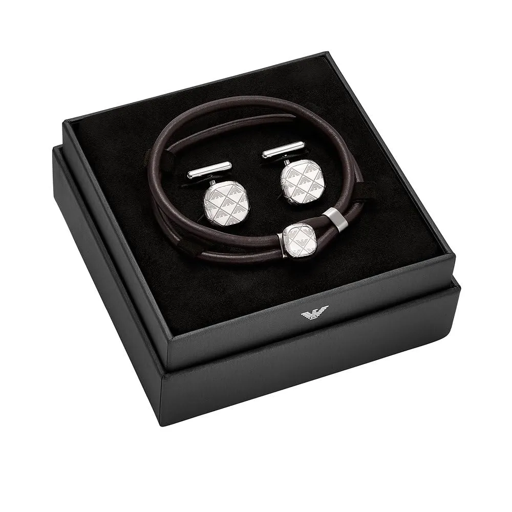 Emporio Armani EGS3151SET Set Uomo Pelle Marrone Gemelli
