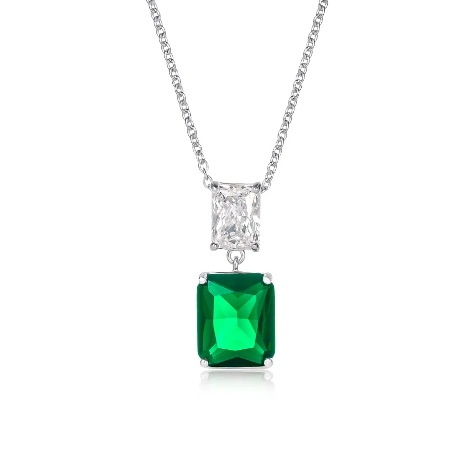 Diamond Treats collana verde argento doppio rettangolo