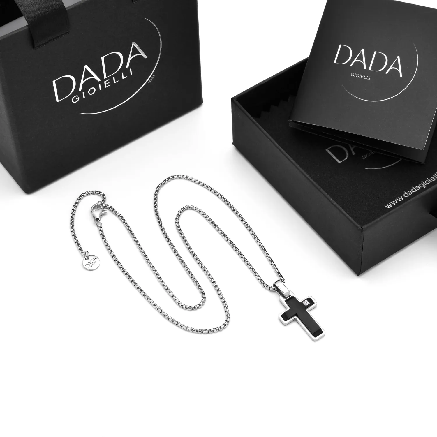 Dada Gioielli Croce Zircone Brillante Collana Nero in Acciaio