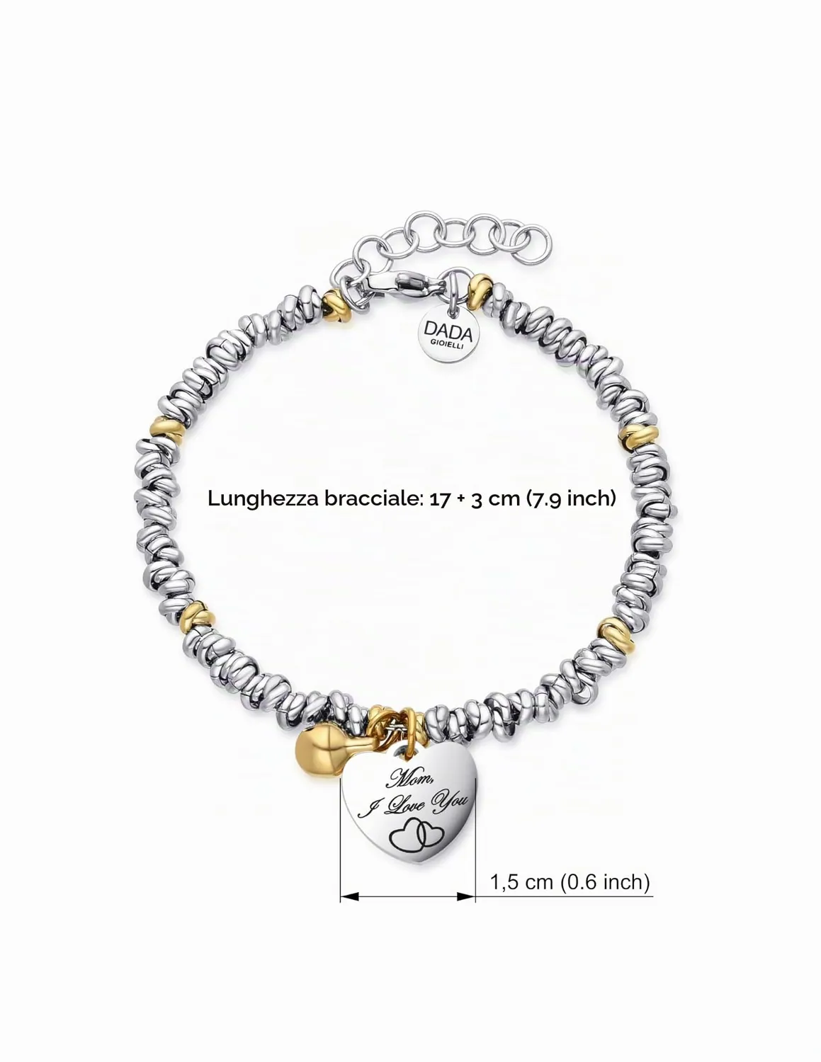 Dada Gioielli Bracciale Mamma Campanella Cuore Argento Oro