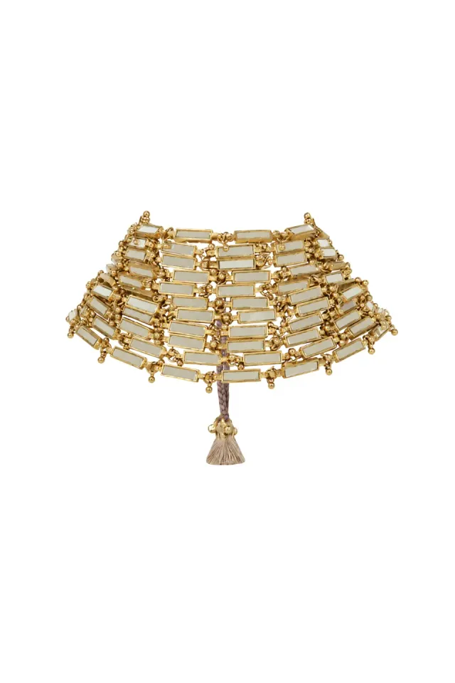 House of Tuhina Mirror Link choker oro maglia specchio