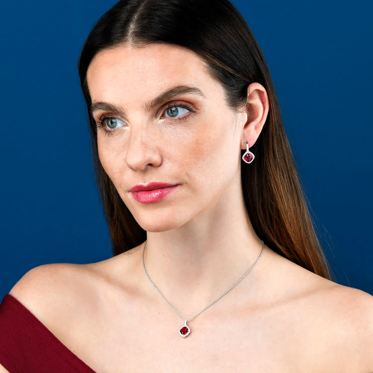 Diamond Treats orecchini pendenti argento 925 zirconi rossi