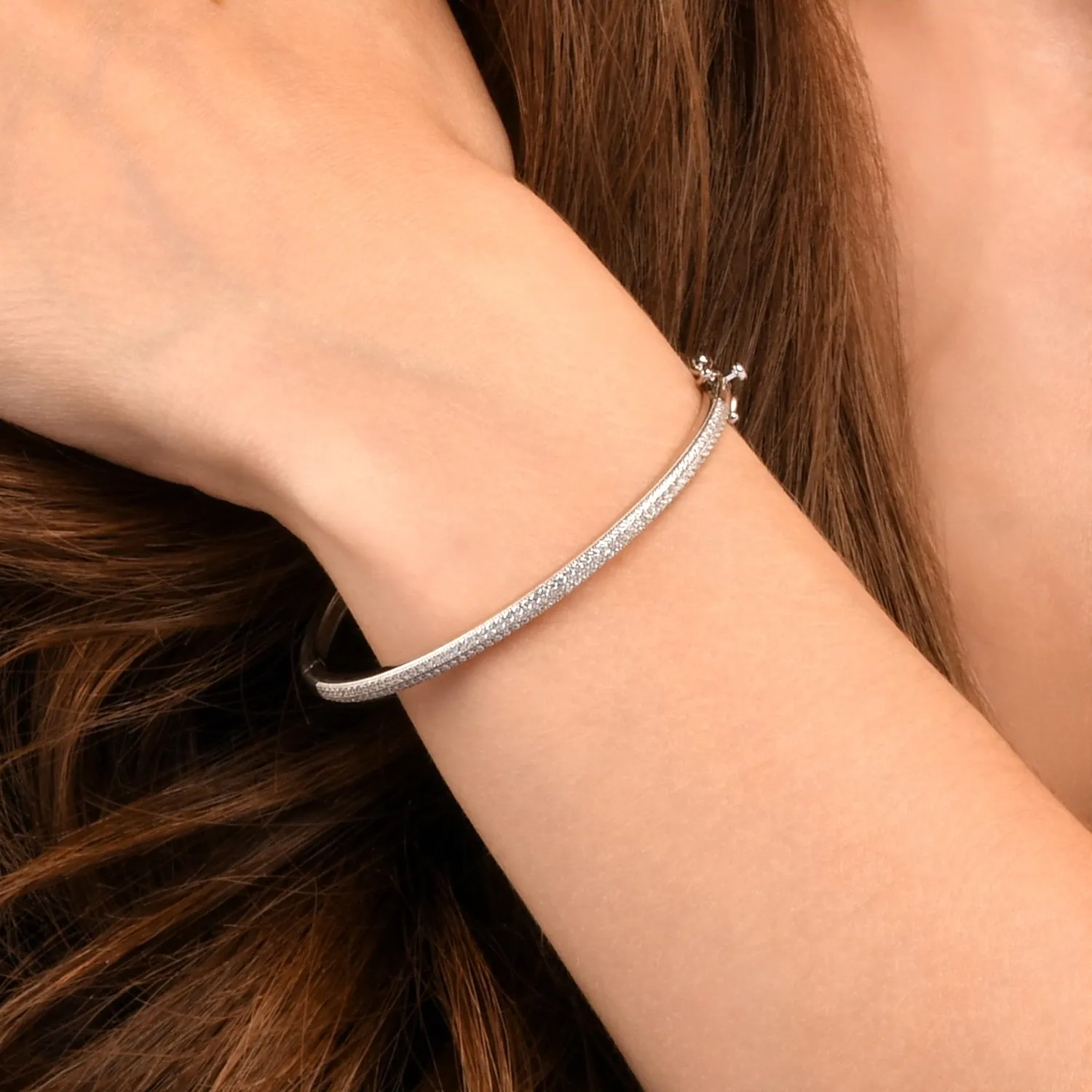 Diamond Treats Doppia Fila bangle ovale argento zirconi bianchi