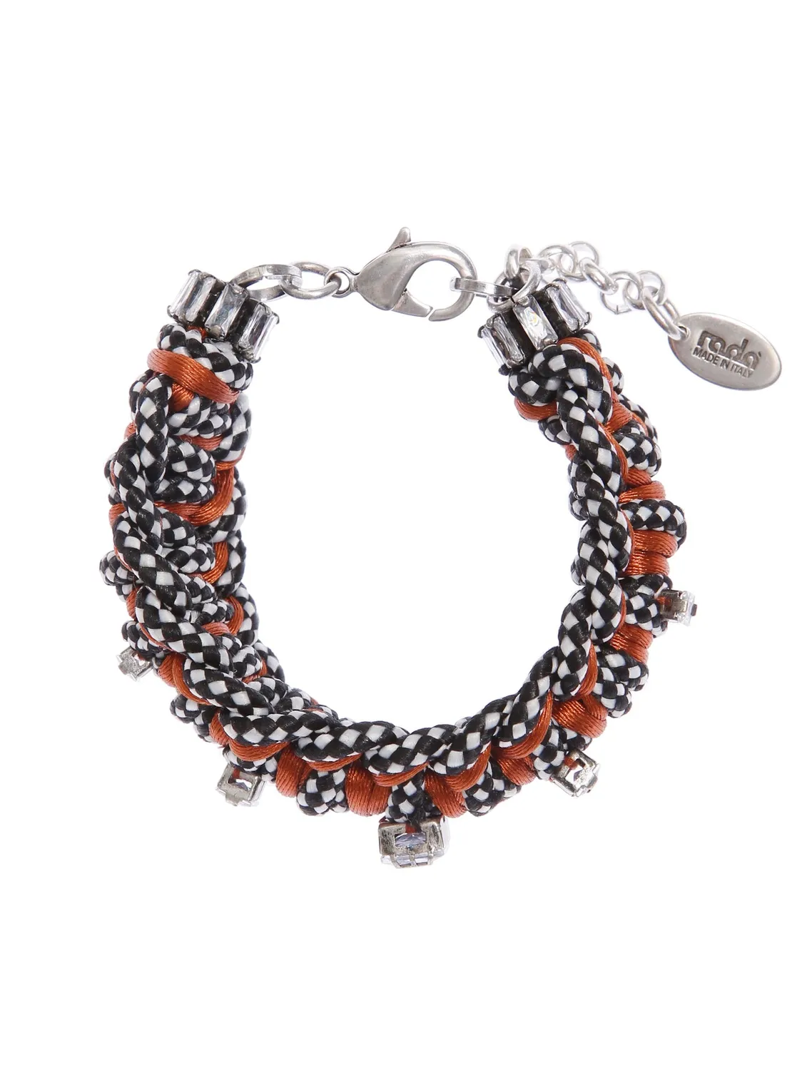 Rada Corda Intrecciata Bracciale Nero Marrone cristalli