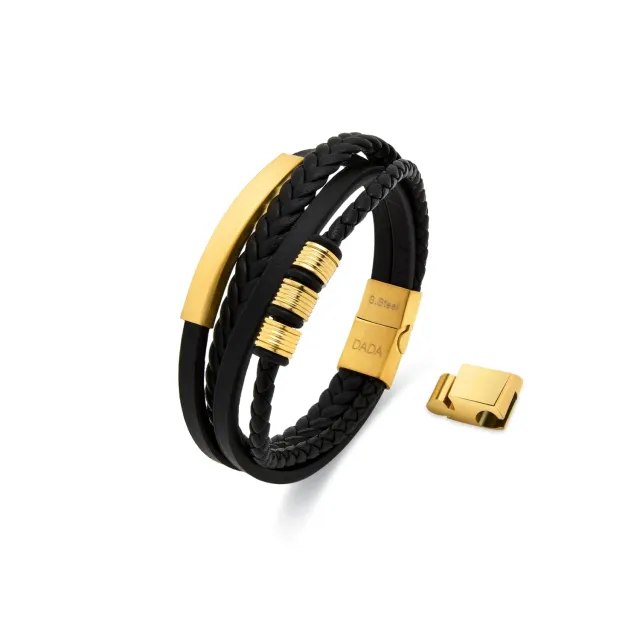 Dada Gioielli Bracciale Uomo Pelle Acciaio Oro