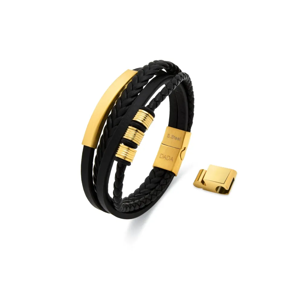 Dada Gioielli Bracciale Uomo Pelle Acciaio Oro