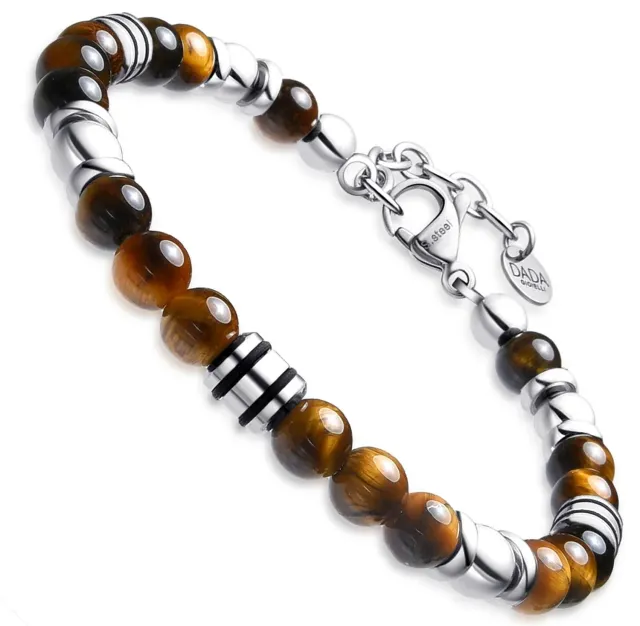 Dada Gioielli Bracciale Uomo Occhio di Tigre Pietra Naturale 6mm