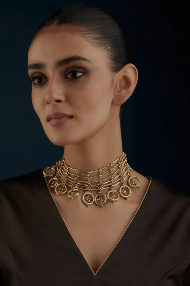 House of Tuhina Festive Ring Necklace collana Jaipur Gold