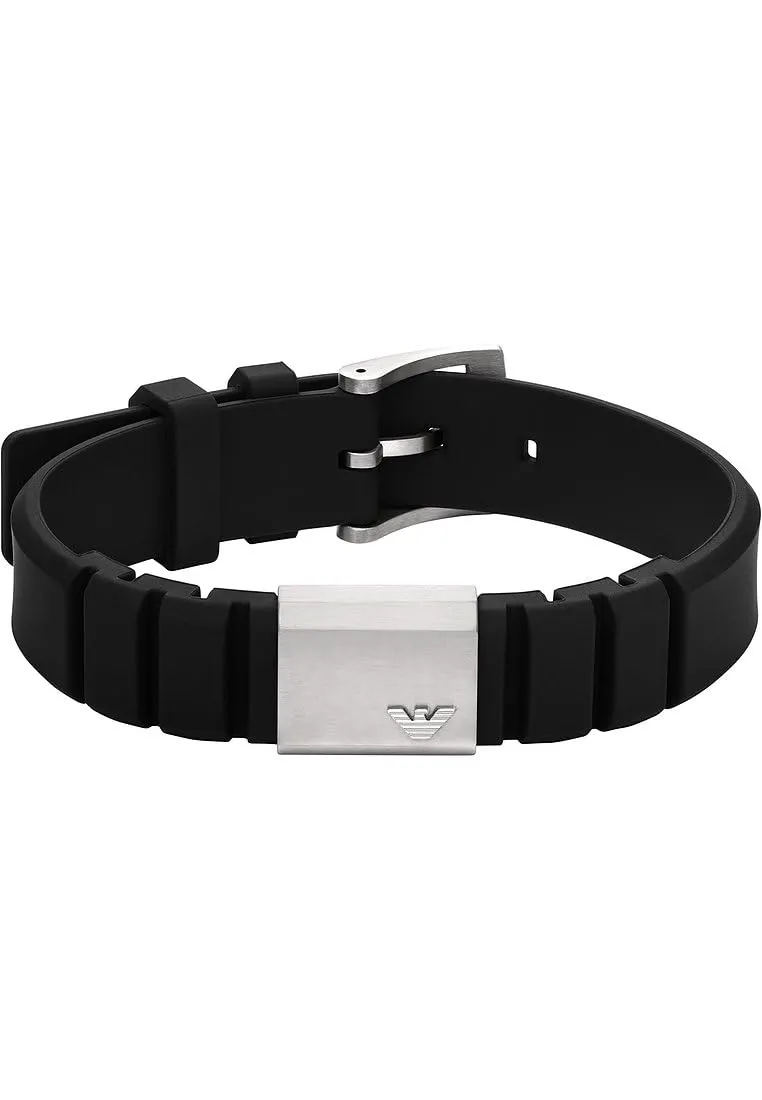 Emporio Armani Bracciale Uomo Pelle Nero Lucido Pulsante