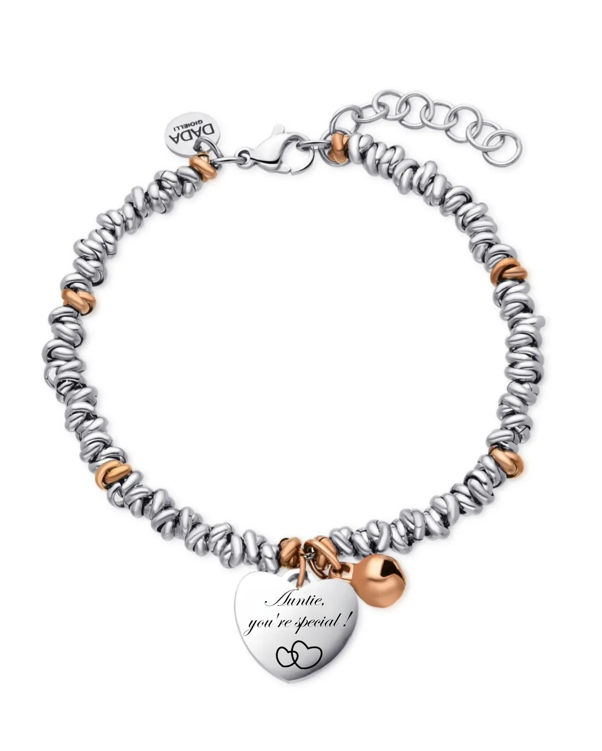Dada Gioielli Bracciale Zia Cuore 17+3 cm Rodio Oro Rosa