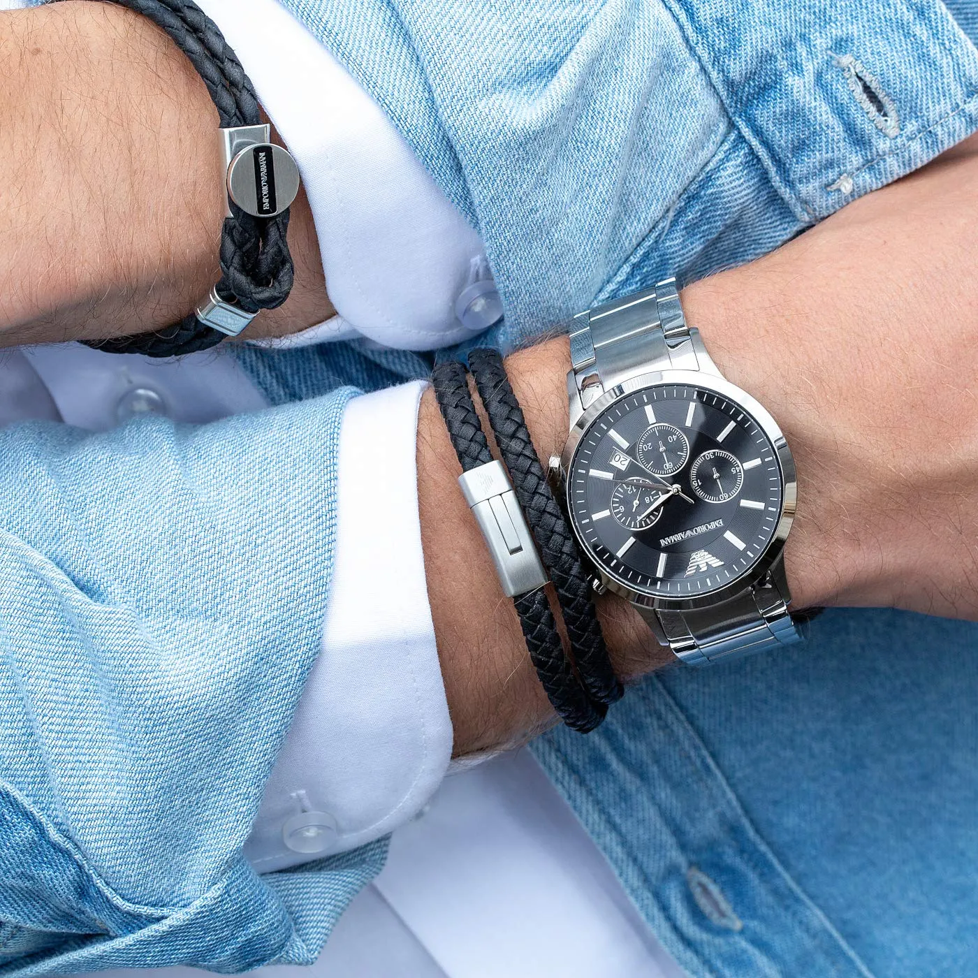 Emporio Armani Bracciale Uomo Argento Acciaio Simbolo