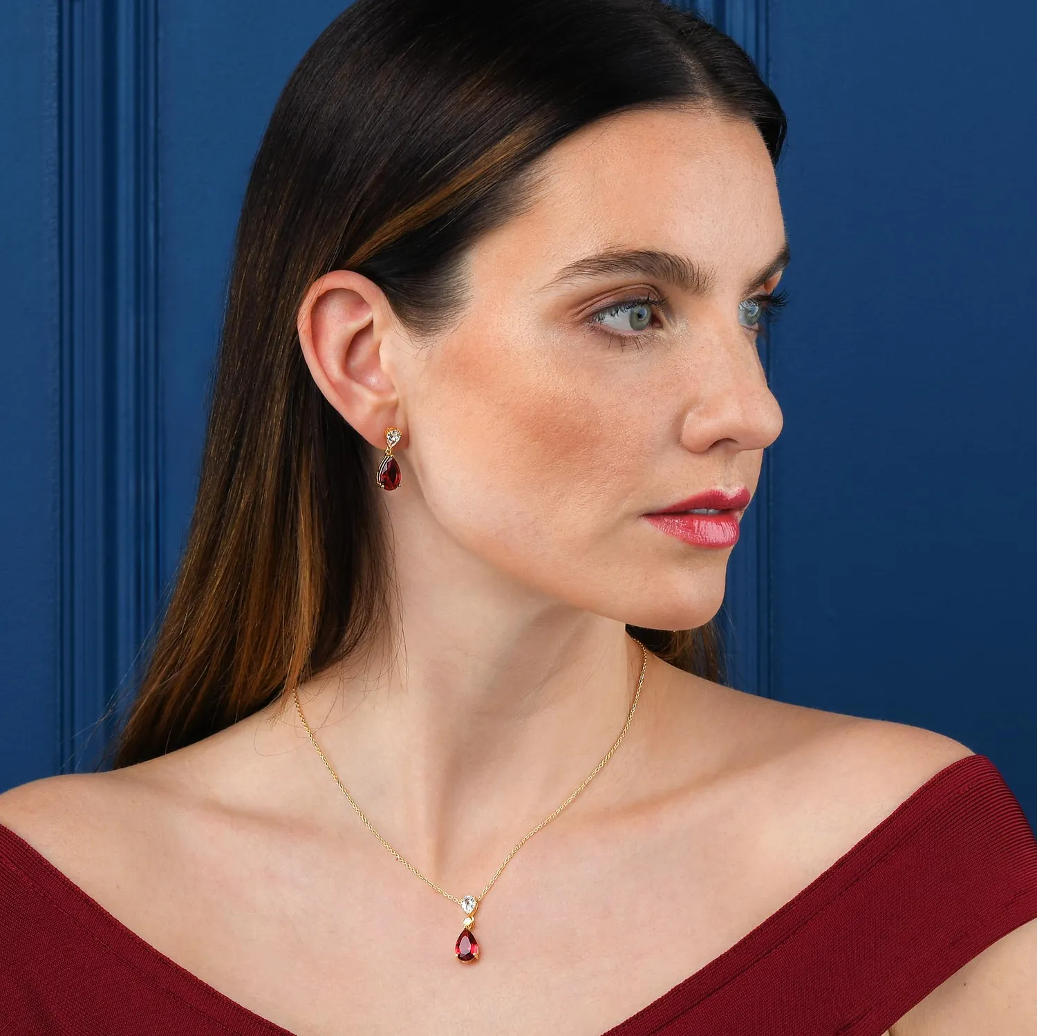 Diamond Treats collana donna argento goccia zirconi rossi oro