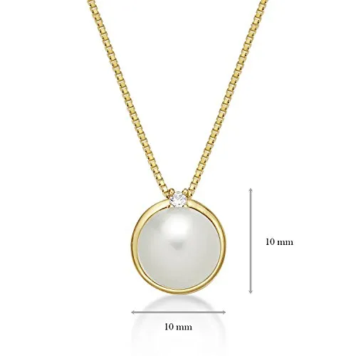 Diamond Treats Collana Perle Bianche 8-8.5mm Oro Giallo Zirconia