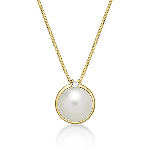 Diamond Treats Collana Perle Bianche 8-8.5mm Oro Giallo Zirconia