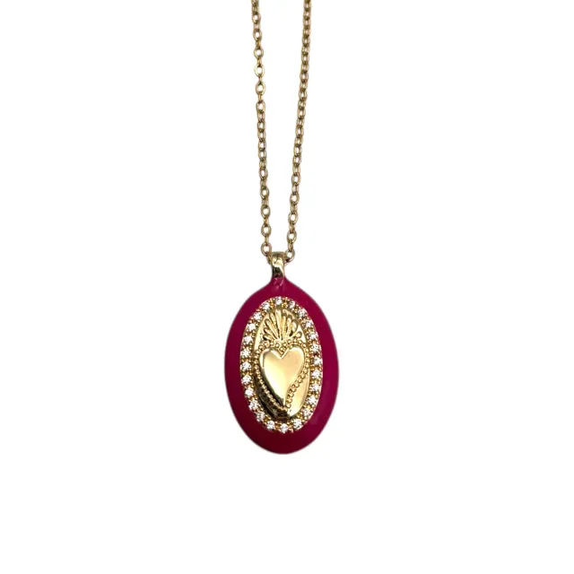 Ornamenta Sacro Cuore collana dorata fucsia 25 mm