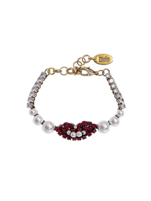 Rada bracciale bocca ricamata strass rossi perle