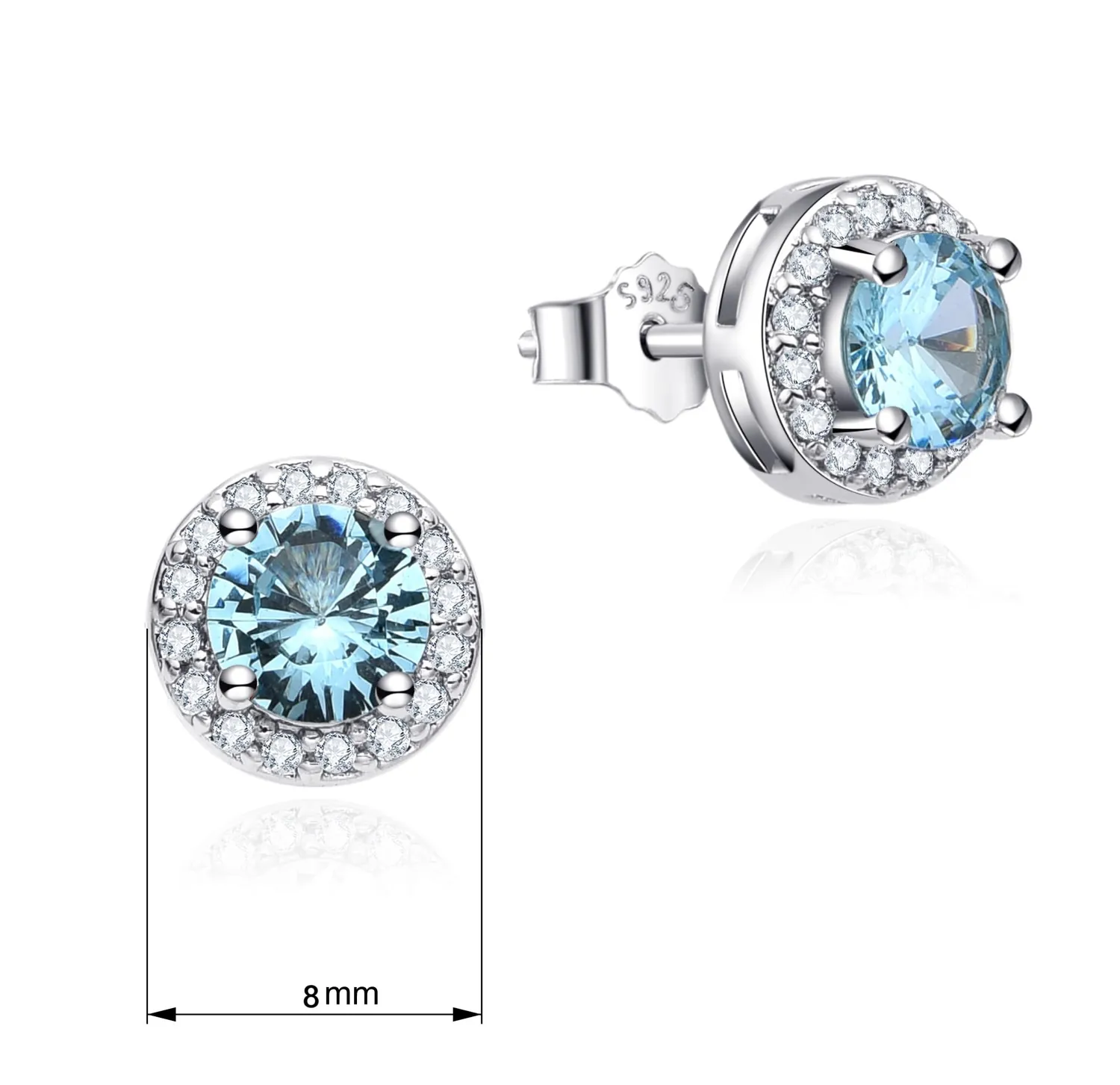 Dada Gioielli Punto Luce Orecchini Rotondo 8mm Acquamarina Argento