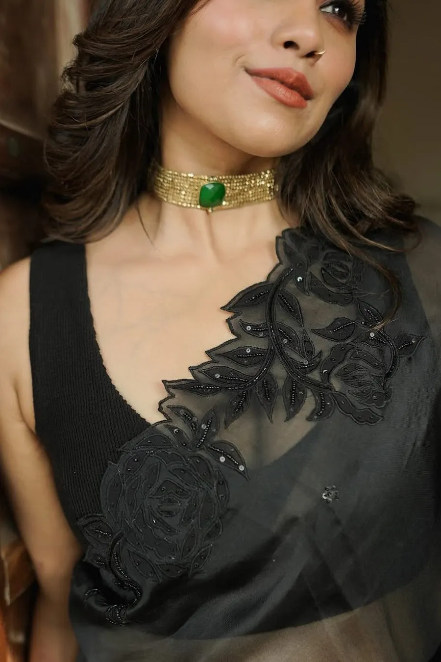 House of Tuhina Single Square Stone choker pietra verde